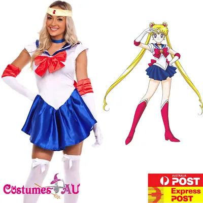 Ladies Sailor Moon Costume Blue Anime Cosplay Japanese Cartoon Fancy Dress • $37.99