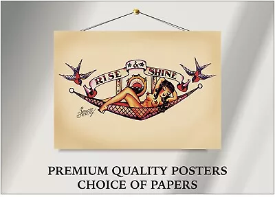 Sailor Jerry Rise & Shine Pin Up Tattoo Large Poster Art Print Gift A0 A1 A2 A3 • £28.84