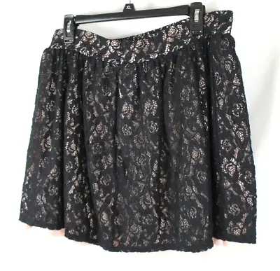 OLSENBOYE Mini Skirt Woman Size 13  Full Skirt Black Lace With Pink Under  Layer • $16.95