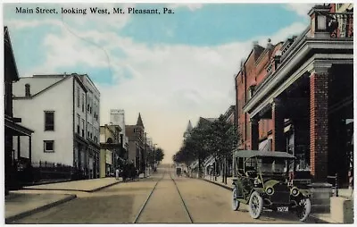 Laminated Reproduction Postcard Mount Pleasant PA Main Street Looking West • $5.95