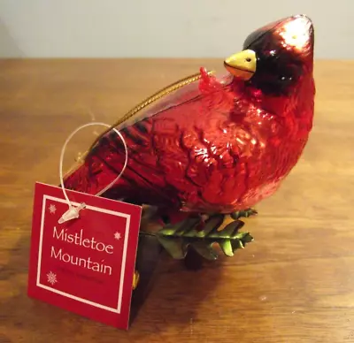 Vintage MISTLETOE MOUNTAIN Red Cardinal Red Song Bird Ornament NEW Large • $29.99