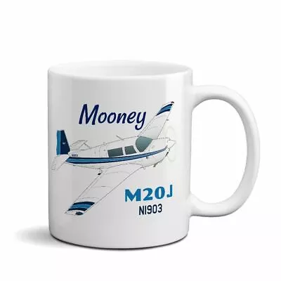 Mooney M20J / 201 (Blue #2) Airplane Ceramic Mug - Personalized W/ N# • $17.95