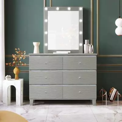 Modern 6-Drawer Dresser With Mirror Led Lighted Home Storage Chests Of Drawers • $273.99