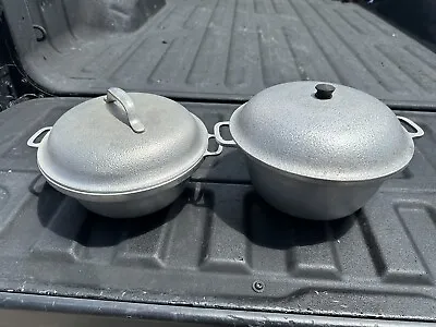 Set Of 2 Vintage Century Silver-Seal Cast Hammered Aluminum Pot With Lids • $74.68