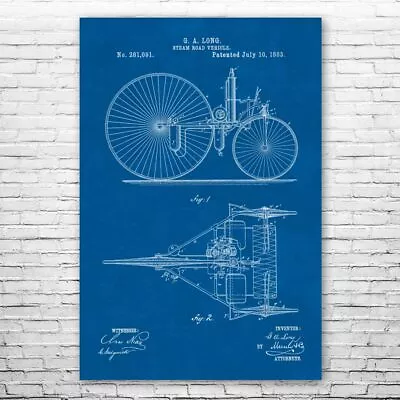 Steam Engine Car Patent Poster Print 12 SIZES Steampunk Gifts Vintage Automobile • $16.95