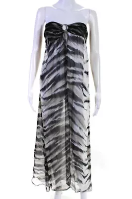 Melissa Odabash Silk? Zebra Print O-ring Strapless Bandeau Sheer Coverup Dress M • $39.99