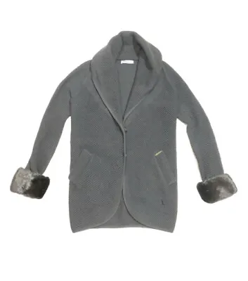 Blumarine Black Wool Sweater Cardigan Jacket 40 Xs Italy Mink Fur Cuff Vintage • $39.99