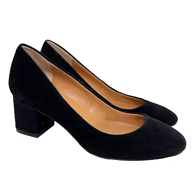 J. Crew Black Velvet Block Heel Round Toe Slip On Pumps Shoes Womens Size 5.5 • $49.99