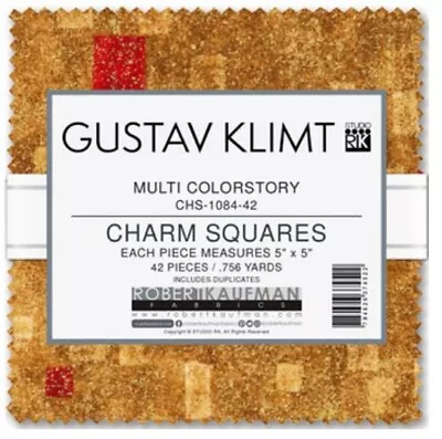 5  Charm Pack Gustav Klimt Multi Colorstory Gold Metallic Fabric Precuts M516.43 • $14.97
