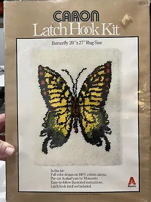 New VINTAGE 1977 CARON LATCH HOOK RUG KIT #3054/1 MCM Mod Butterfly 20 X27  • $22