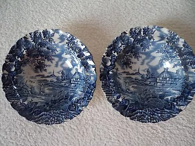 The Hunter By Myott 2 Fruit Dessert Dishes Blue & White 6  (15cm) Diameter • £4.99