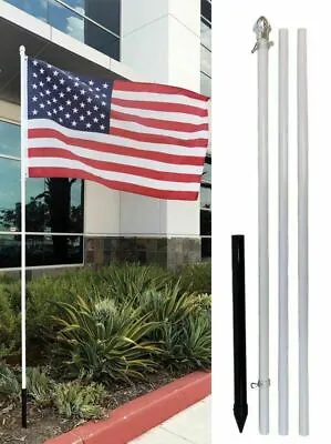 10ft Aluminum Outdoor Flag Pole KIT (White) + 3x5 USA Flag AMERICAN SUPPLIER US • $34.88
