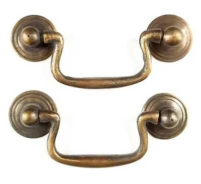 2 X Ant.Style Brass Swan Neck Bail Pull Drawer Cabinet Handles 2-3/4 Cntr #H43 • $19.95