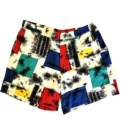 Vtg 80 90's Newport Blue Men Color Block GEOMETRIC Surf BEACH Shorts L • $69.99