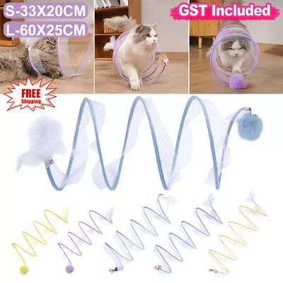 Folded Cat Tunnel Interactive Toy Spiral Tunnel Balls Mouse Feather Kitten Toys • $12.70