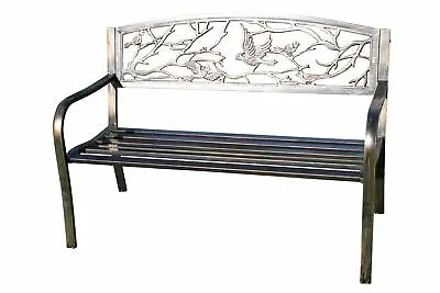 Metal Garden Bench With Cast Iron 'Birds Design' Back Rest • £89.99