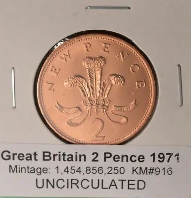 1971 Great Britain 2 New Pence - KM# 916 - Uncirculated RED • $2.75