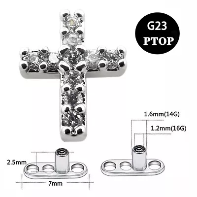  PTOP 1PC 14G Dermal Anchor G23 Titanium Cross Micro Skin Diver Dermal Piercing  • $9.99