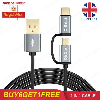 2 In 1 USB C Cable Micro USB Cable Type C Fast Charging Charger Data Lead 1M 2M • £4.45