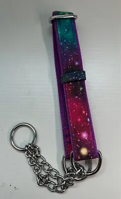 Martingale Half Check Stainless Steel Choke Chain Dog Collar In Purple Galaxy • £7.15