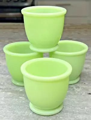 4 Jadite Jadeite Green Footed Custard Egg Cups Jeannette Uranium UV Glow • $200