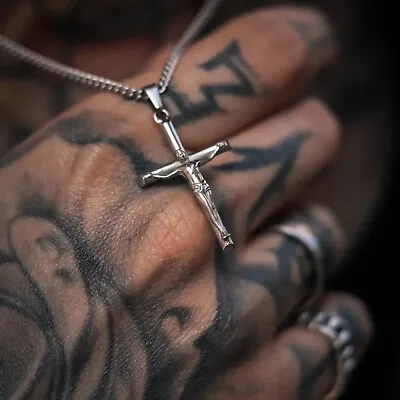 Silver Crucifix Pendant Necklace Mens Pendant Cross Pendant Necklace • £20