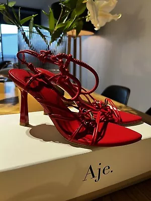 Aje Mirage Leather Strappy Heel Scarlet Red • $90