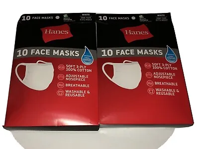 Hanes 100% Cotton Fabric Reusable Face Mask Washable Comfortable 20 Masks WHITE • $7.50