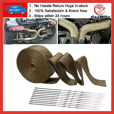 1  50FT Roll Manifold Exhaust Header Pipe Thermal Heat Wrap Tape W/ 10 Ties Kit • $14.65