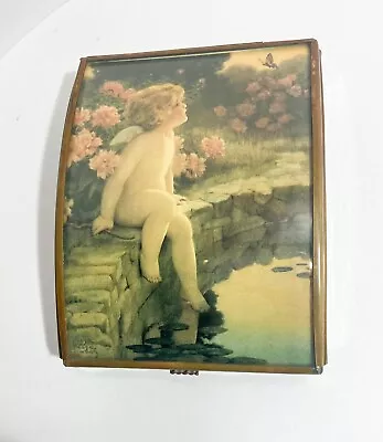 Via Vermont Hand Crafted Glass Jewelry Box With Cherub Angel Art 90s • $30