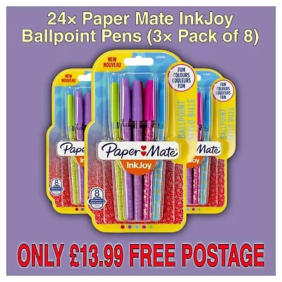 24× Papermate Inkjoy Ballpoint Pen Multicolored Multipack 1.0mm (3× Pack Of 8) • £13.99