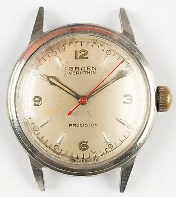 Vintage Gruen Veri-Thin Precision 17j Stainless Steel Watch Runs Needs Service! • $36