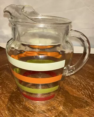 Vintage  Stripe Clear Glass ICED TEA Lemonade Pitcher RETRO • $12