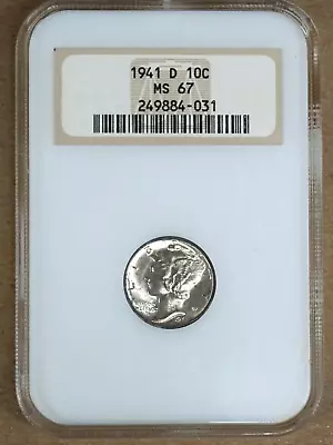 1941-d Mercury Dime Ngc Ms67 884031 - Old Holder • $75