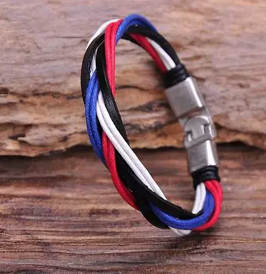 G126 Metal Clasp Braided Hemp Leather Wristband Bracelet Cuff Cool Multi-color • £3.59