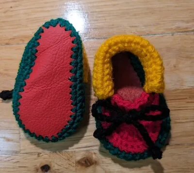 Rasta Baby Booties. Hand Crocheted By Myself. Real Leather Soles. 4 Sizes.  • $12.62