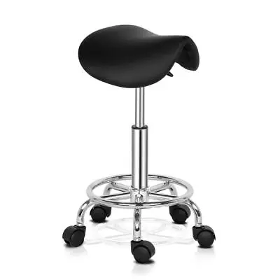 PU Leather Adjustable Swivel Bar Stool Saddle Seat Rolling Spa Salon Chair • £29.98