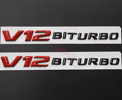 2x Red Black V12 BITURBO Letters Side Emblems Badge Sticker For Mercedes Benz • $17.99