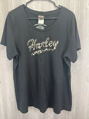 Harley Davidson Sequin Logo Womens Size XL 1X Black ST Louis MO • $10