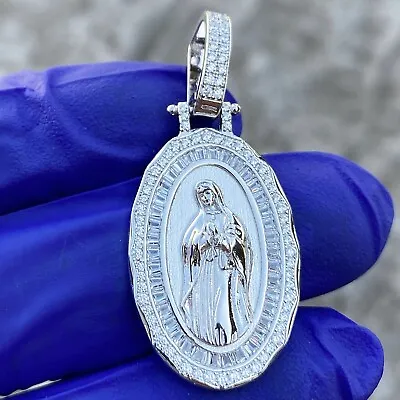 Real 925 Sterling Silver Holy Mary La Virgen De Guadalupe Oval CZ Pendant 1.25  • $39.95