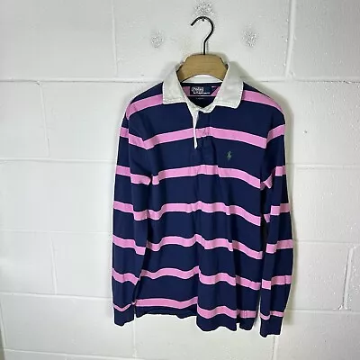 Ralph Lauren Rugby Shirt Mens Small Blue Pink Colourblock Polo Striped Pony RL • £38.95