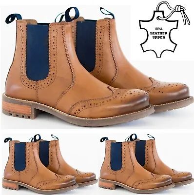 Mens Ankle Chelsea Dealer Flat Work Smart Casual Boots Brogue Elastic Shoes Size • £44.95