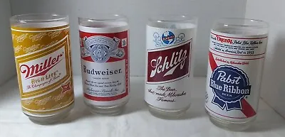 Vintage Beer Glasses Lot Of Four Miller / Budweiser / Schlitz / Pabast! • $20