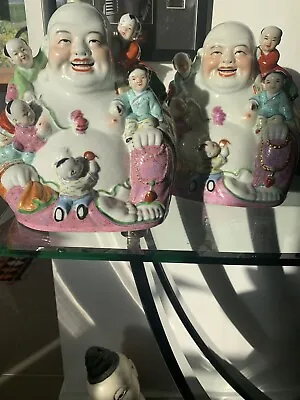 A Fine Quality Famille Rose Porcelain Laughing Buddha With Children. Signed.  • £100