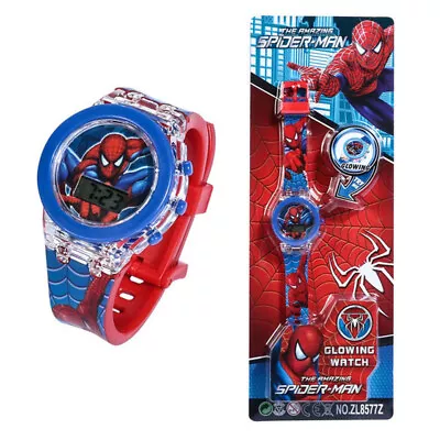 Children Spiderman Watch Cartoon Flashing Light Up Digital Spider Man Kids Flash • £6.68