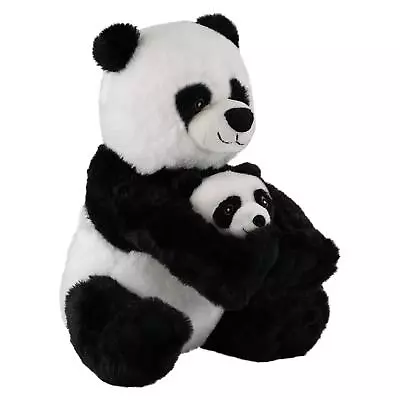 Stuffed Mommy & Baby Panda Plush Soft Toy Sitting Teddy Bear Wild Animal Cuddly • £10.49