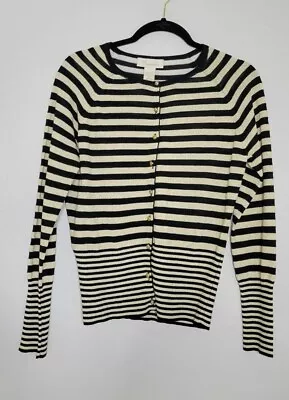 Mainbocher Women’s Cardigan Gold Black Metallic Gold Button Stripe Dressy Size M • $28.99