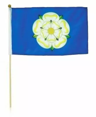 Yorkshire White Rose Flag Hand Waving 9 X6  County Souvenir Gift Wood Pole Blue • £2.95