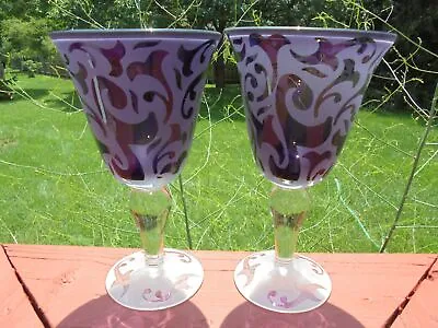 Pair Michael Weems Elise Pattern Amethyst Purple Water Goblets Excellent • $59.99