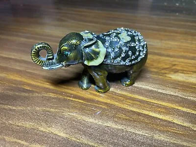 Exotic Fancy Elephant Rhinestone Rhinestones Studded Enamel Jeweled Trinket Box • $0.99